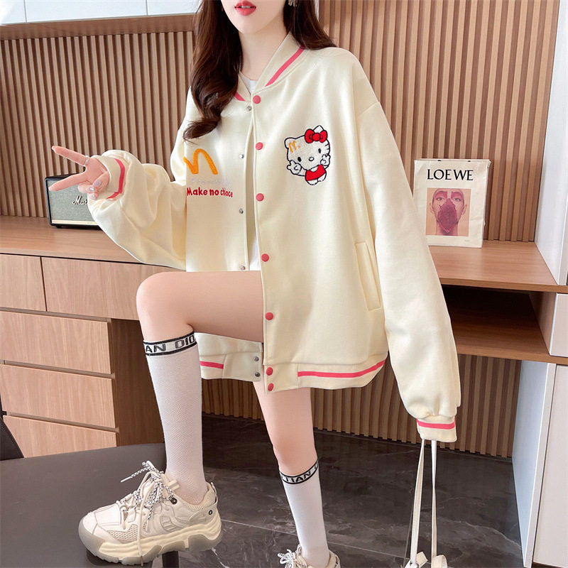 美式复古卡通刺绣夹克外套女2025爆款秋冬新款宽松情侣薄款棒球服