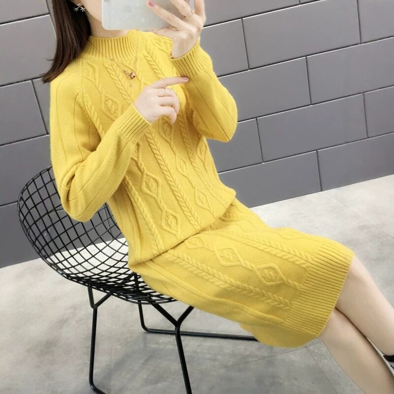 欧美跨境秋冬新款针织连衣裙 时尚慵懒风中长款麻花毛衣女裙子