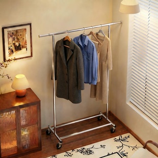 落地双杆高低展示架伸缩阳台晾衣架带轮家用移动折叠晾衣杆晒被子