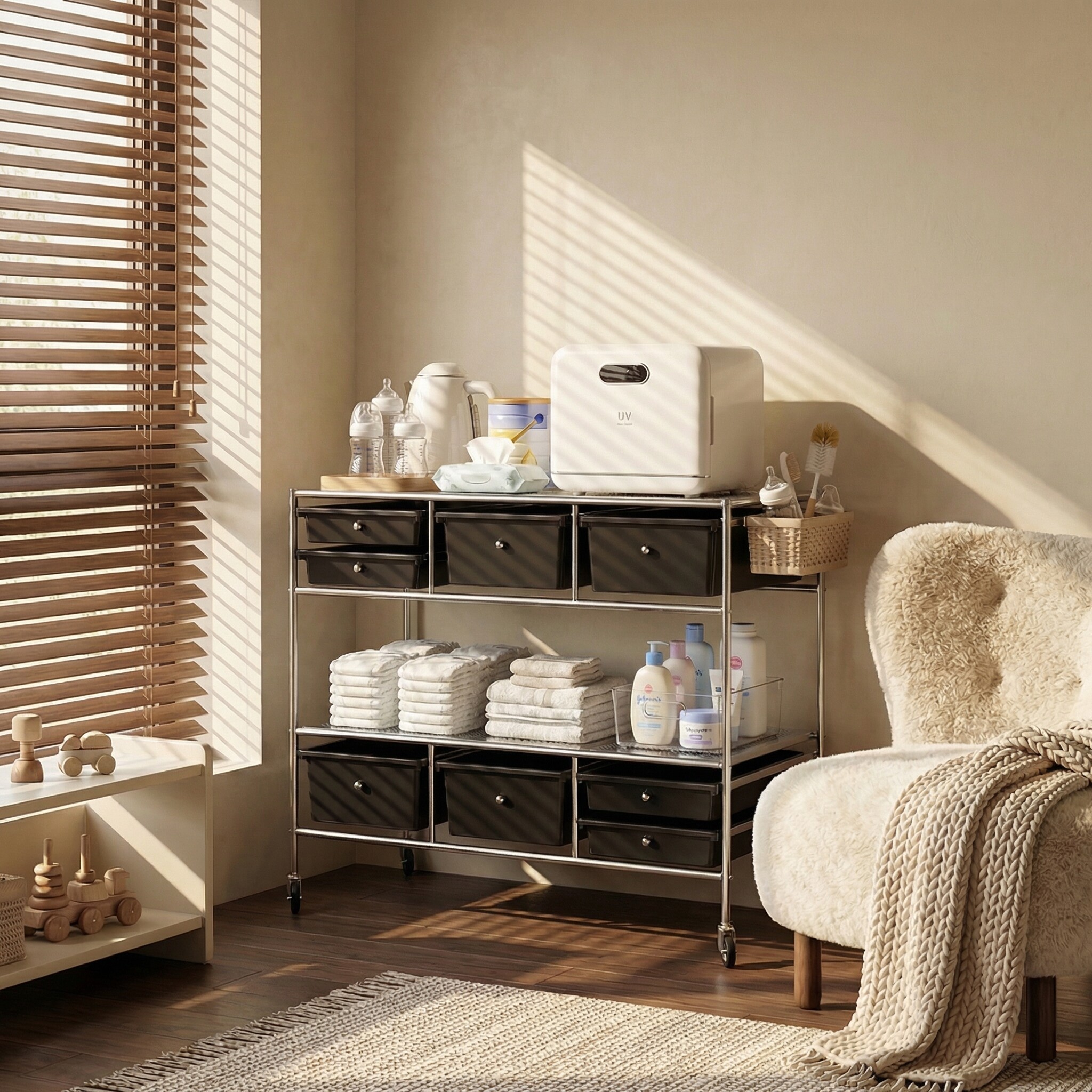 中古风儿童衣柜玩具收纳柜婴儿喂养台置物架大容量宝宝储物柜子