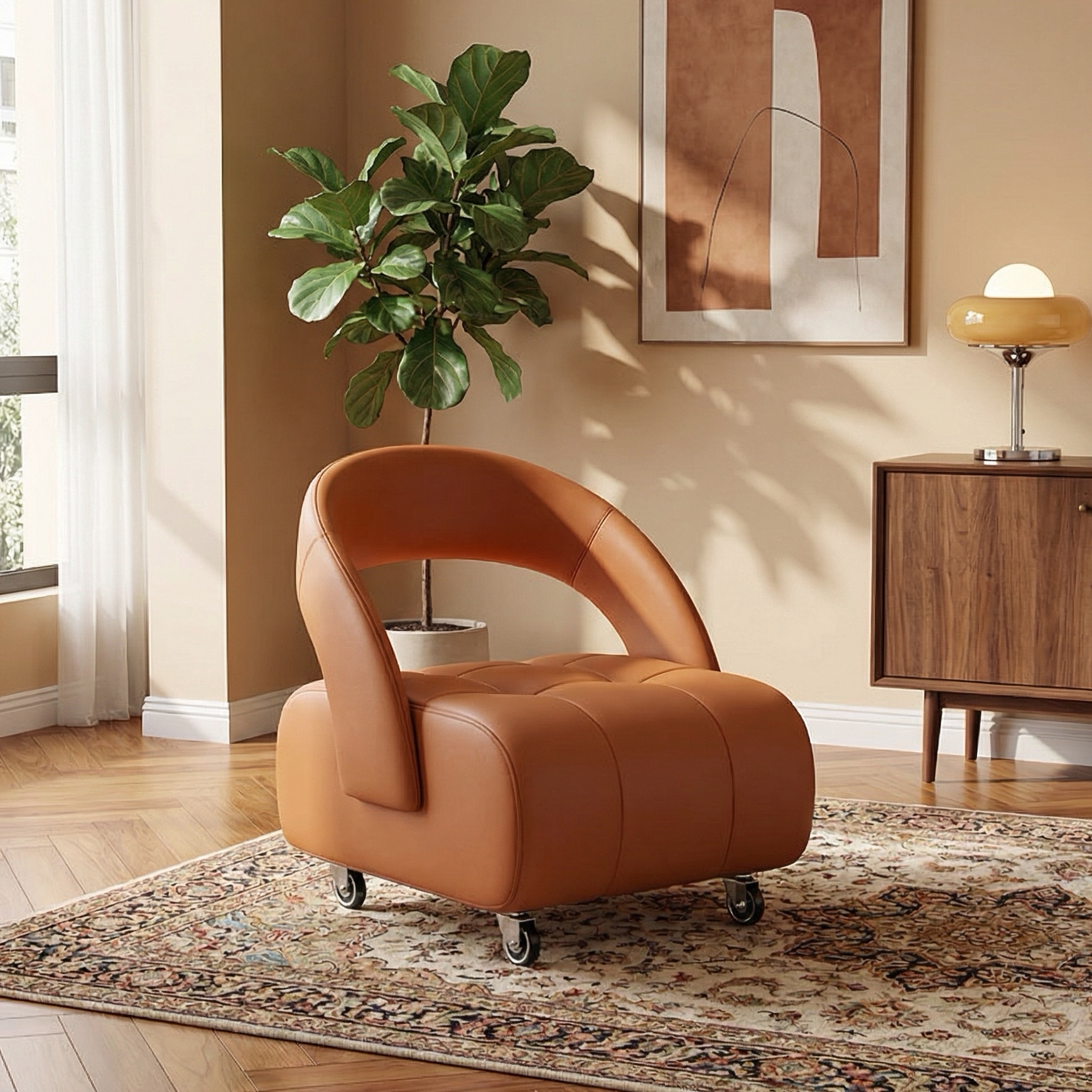 家用中古风实木新款万向轮客厅沙发溜溜凳儿童靠背小椅子滑轮矮凳