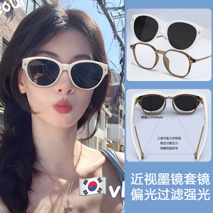 墨镜可套近视镜猫眼白框夹片女款开车专用太阳镜套镜眼镜防紫外线