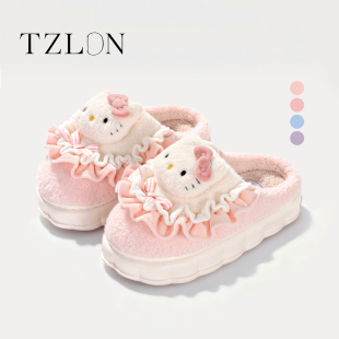 hellokitty拖鞋女款冬季室内家居可爱卡通毛绒kt猫棉鞋三丽鸥毛拖