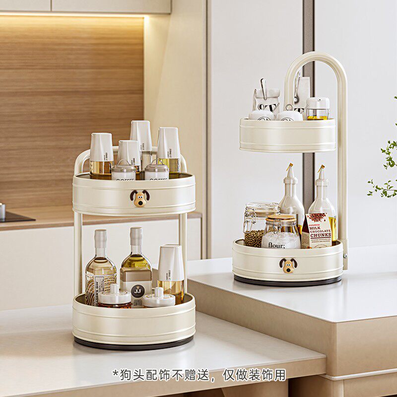 日本进口厨房调料旋转置物架双层调味品油盐酱醋罐台面转盘收纳盒