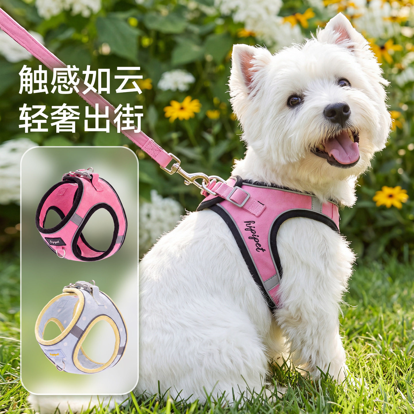 狗狗外出胸背带麂皮绒牵引绳中小型犬泰迪猫咪遛狗宠物绳子狗用品