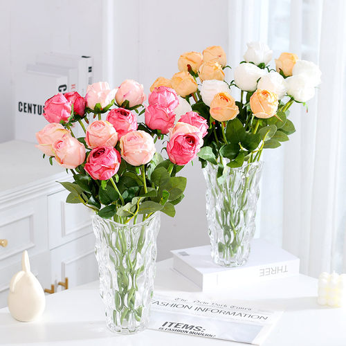 玫瑰仿真花假花客厅装饰花艺摆设餐桌花摆件干花绢花仿生花束轻奢