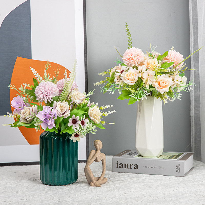 仿真绣球玫瑰花客厅餐桌带花瓶摆件清新插花艺家居装饰干花插花,家居饰品,仿真花/假花,淘宝优惠券,粉丝福利购,淘宝优惠卷