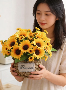 假花仿真花束摆设花艺装饰绢花摆件向日葵玫瑰花创意插花室内仿生