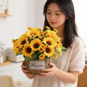 假花仿真花束摆设花艺装饰绢花摆件向日葵玫瑰花创意插花室内仿生