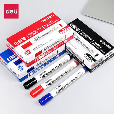 得力6817白板笔黑色蓝色红色水性可擦易擦大头笔红蓝标记笔1支价