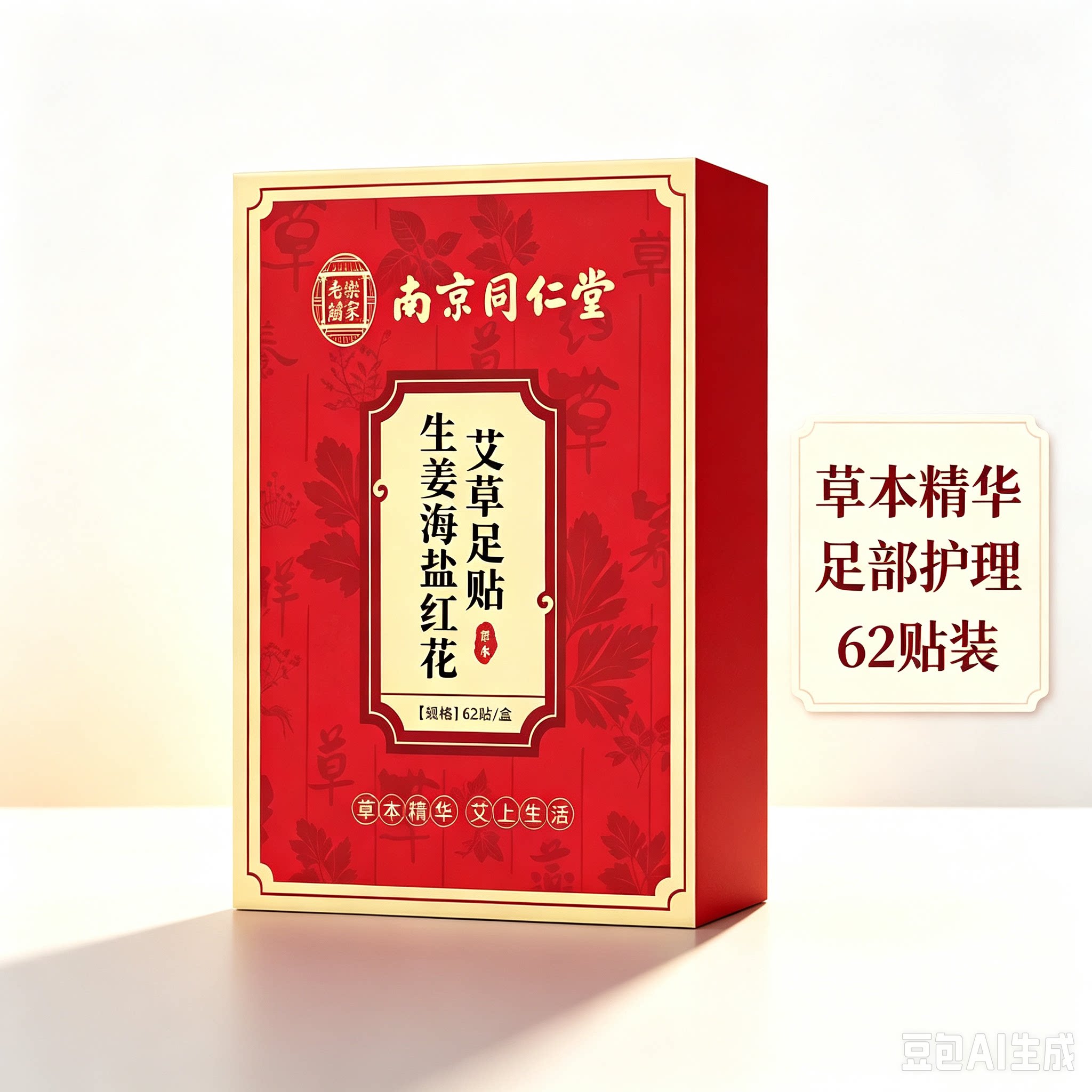 南京同仁堂生姜红花海盐艾草足贴艾草脚底贴足贴艾灸贴足底热敷贴