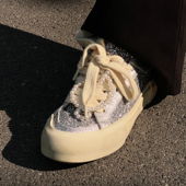 女闪钻增高厚底小众复古做旧脏脏鞋 明星董洁同款 银色亮片休闲板鞋