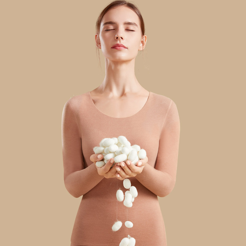 简云羊毛蚕丝德绒保暖内衣女无痕内穿加绒发热秋衣秋裤男套装冬QC