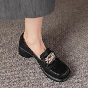 全羊皮超软女鞋优质羊皮英伦风厚底乐福鞋女2024新款圆头深口单鞋