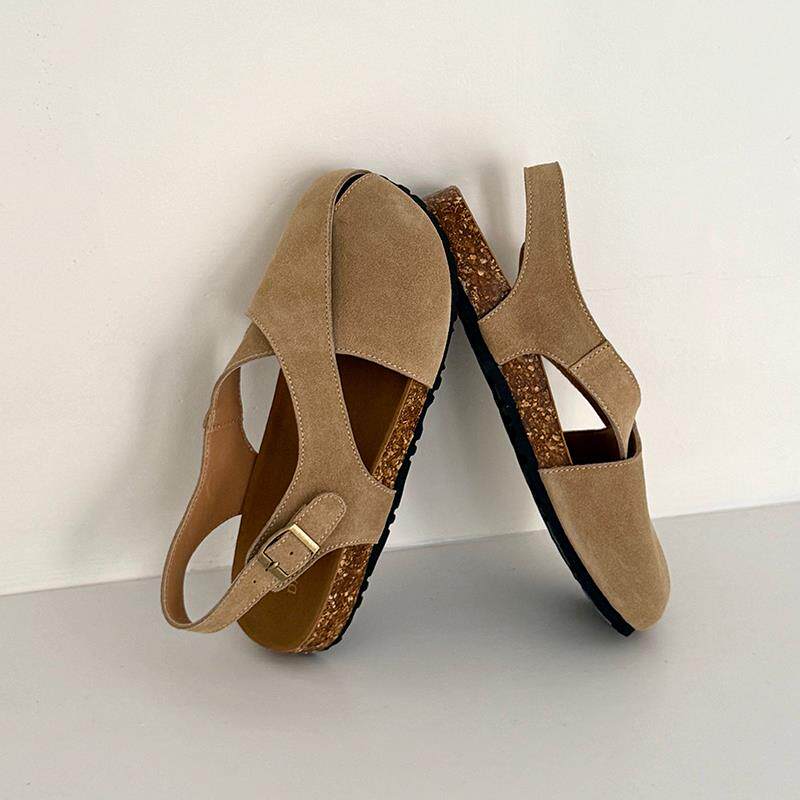 凉鞋女款2025新款网红爆款后绊带鱼嘴鞋平底舒适高级感磨砂勃肯鞋