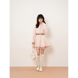 许妍穿搭法则 高级感小香风套装女粉色宽松外套收腰连衣裙两件套