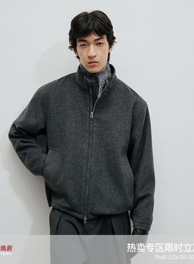 WHIMNOTION 25AW「700g重磅羊毛」立领拼皮双拉链夹克毛呢外套