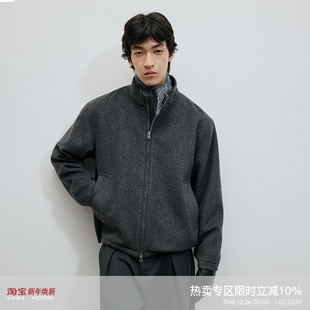 WHIMNOTION 25AW「700g重磅羊毛」立领拼皮双拉链夹克毛呢外套