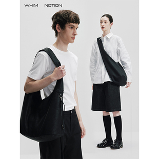 WHIMNOTION「双面hobo斜挎包」羊毛呢/雾面皮 托特流浪包