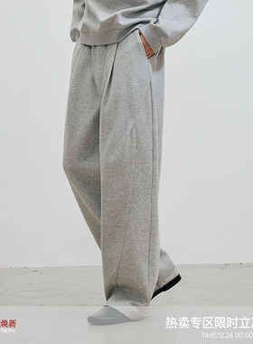 WHIMNOTION 25AW「立体褶位弯刀」重磅加绒卫裤 宽松直筒休闲裤