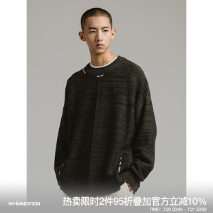 23AW日系解构拼接手缝线圆领毛衣混纺针织套头上衣男 WHIMNOTION