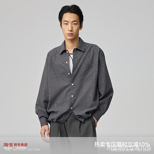 衬衫 WHIMNOTION 25AW「进口亚麻千鸟格」下摆可调节抽绳休闲长袖