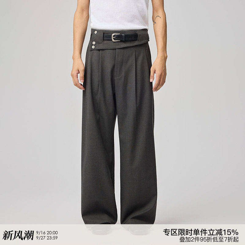 WHIMNOTION 25AW「可拆卸腰封」镂空结构口袋羊毛西裤直筒休闲裤