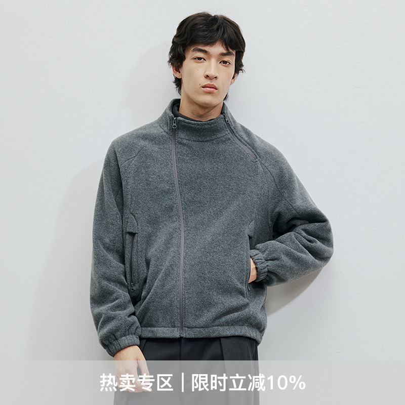 WHIMNOTION 25AW「双向斜拉链」破骨拼接摇粒绒立领夹克保暖外套