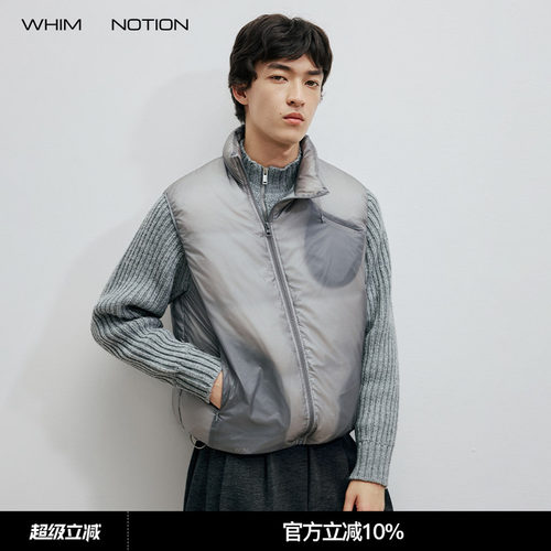 WHIMNOTION 25AW透视结构斜拉链防泼水羽绒马甲超轻量化90白鸭绒
