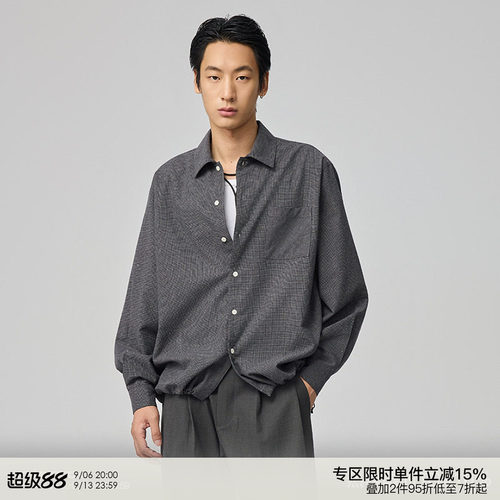 WHIMNOTION 25AW「进口亚麻千鸟格」下摆可调节抽绳休闲长袖衬衫