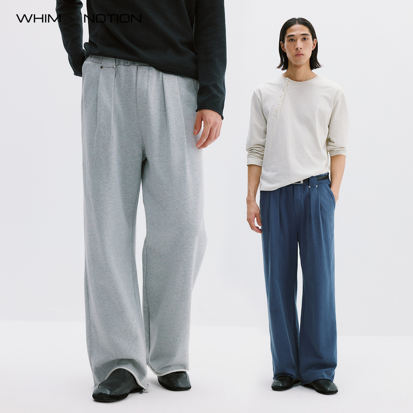 WHIMNOTION 26AW 「撞钉打褶」水洗做旧卷边卫裤简约百搭休闲长裤