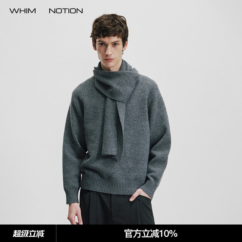 WHIMNOTION 25AW「可拆卸围巾」双领多穿法假两件毛衣圆领针织衫