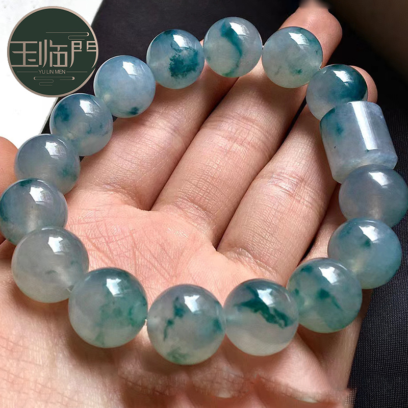 玉临门冰种飘花翡翠裸石珠子手串女优雅大气落落大方天然老种