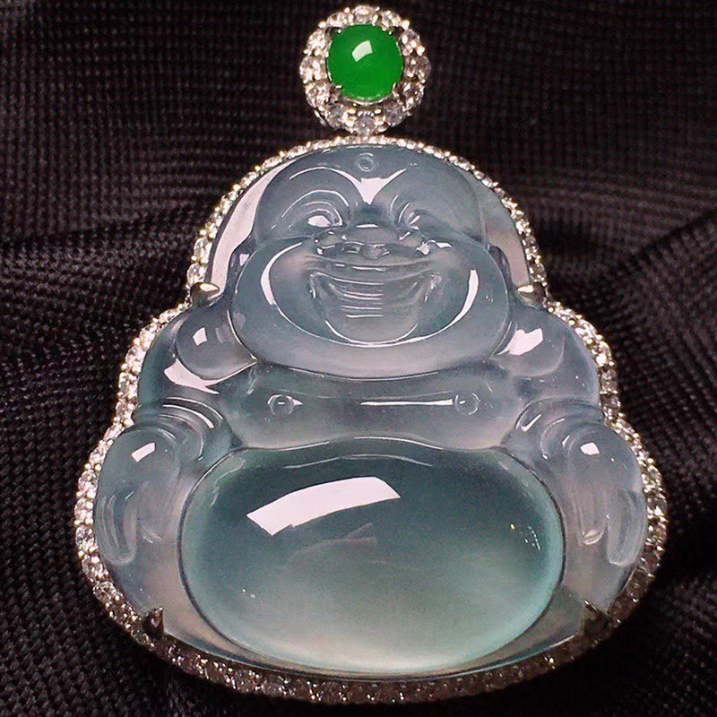 玉临门a货缅甸翡翠坐佛242510 冰种底色佛公翡翠吊坠女18k镶嵌