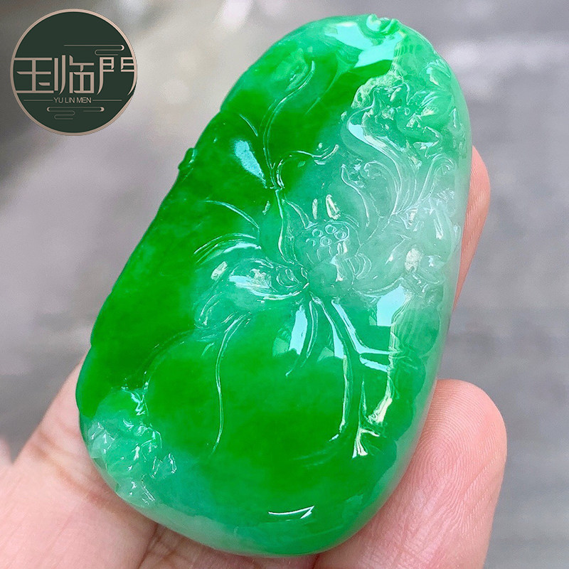 玉临门冰种辣绿翡翠一品清廉裸石挂件女士 凝翠菁华饱满自然a货