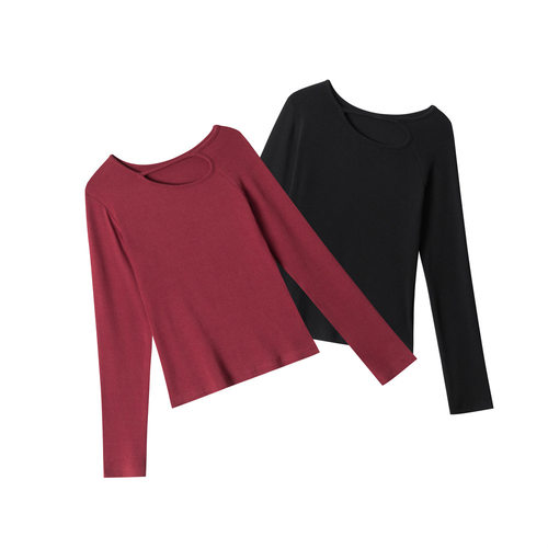 HeyHenry 美式秋季辣妹镂空长袖T恤女2025修身内搭打底衫显瘦