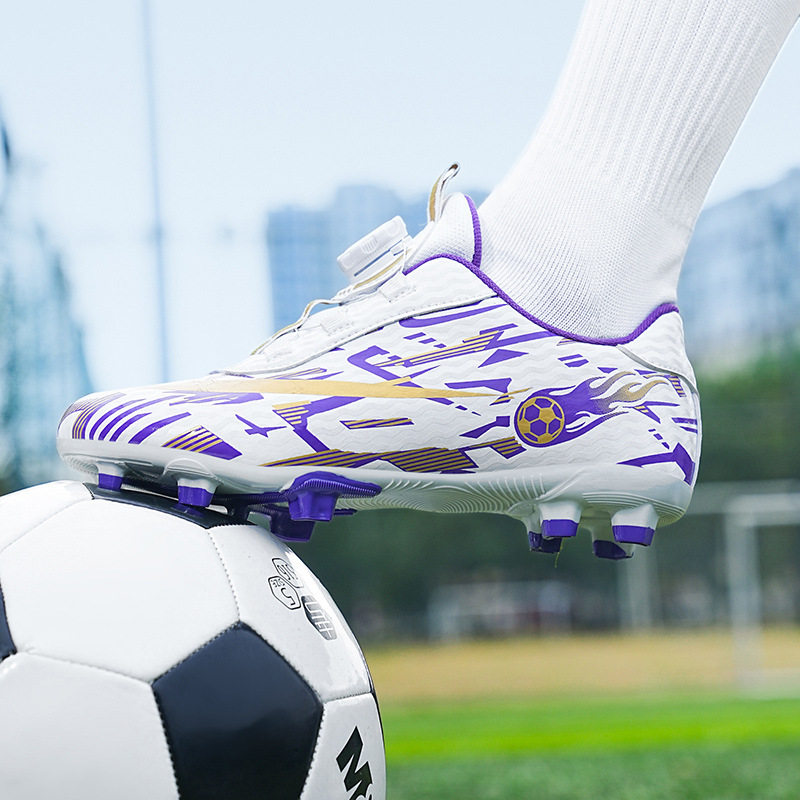 姆巴佩刺客跨境新款选纽扣免系带儿童足球鞋训练鞋碎钉男童女童鞋