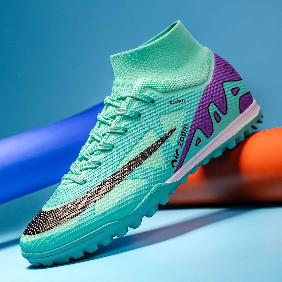 C罗刺客足球鞋欧冠高帮刺客学生青少年专业训练球鞋tf碎钉