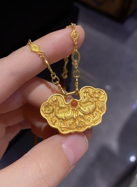 金包银錾刻年年有鱼吊坠新中式珐琅吊坠项链挂坠送礼物可定制首饰