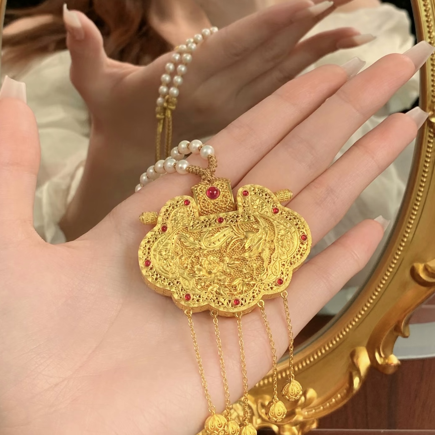 金包银天子门生锁包吊坠珐琅花丝镶嵌项链流苏挂坠可定制首饰饰品