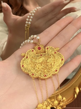 金包银天子门生锁包吊坠珐琅花丝镶嵌项链流苏挂坠可定制首饰饰品