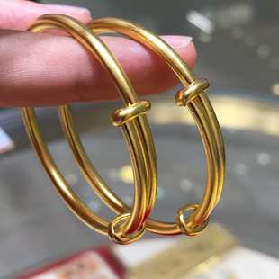 金包银推拉手镯女古法素圈磨砂亮面镯子宝宝手环百岁手镯送礼物