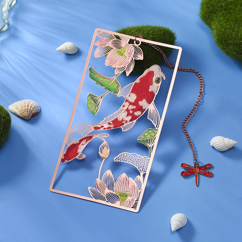 可爱金属黄铜好运锦鲤书签 精美创意复古典中国风简约文艺小清新送老师学生礼物刻字纪念品商务礼品定制logo