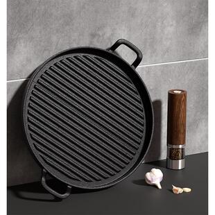 铸铁烤盘盘不粘牛排煎锅电磁炉平底锅烤肉家用商用圆铁板烧生铁锅