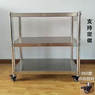 可移动置物架厨房微波炉架烤箱架收纳层架不锈钢货架落地三层带轮