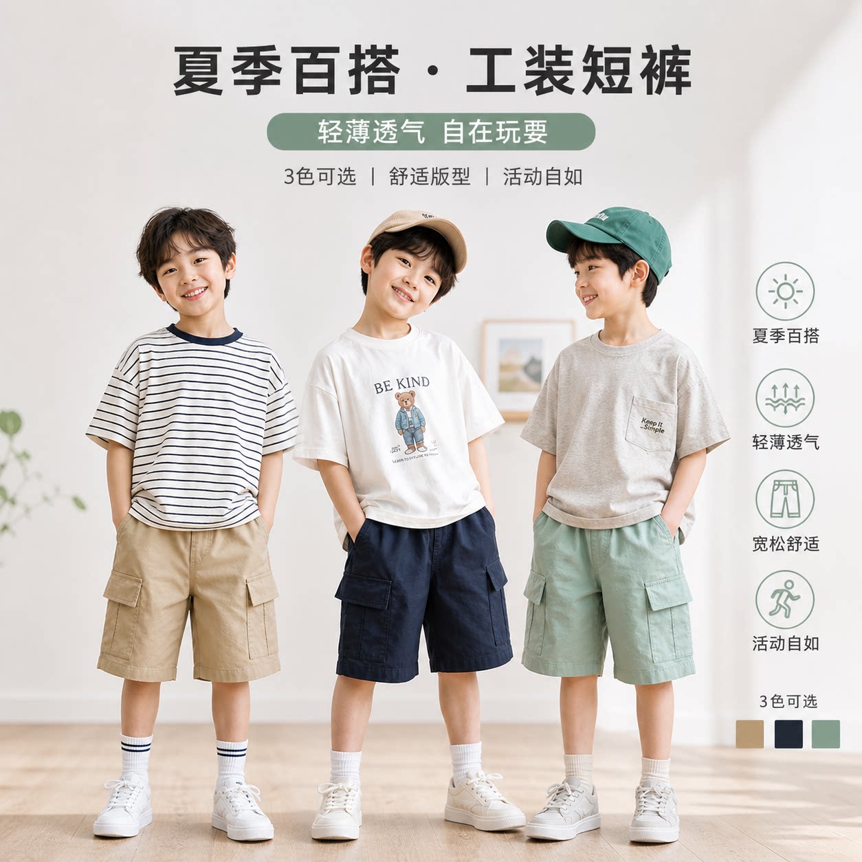 男童夏季新款工装短裤休闲百搭日常外穿中大童潮流五分裤舒适透气