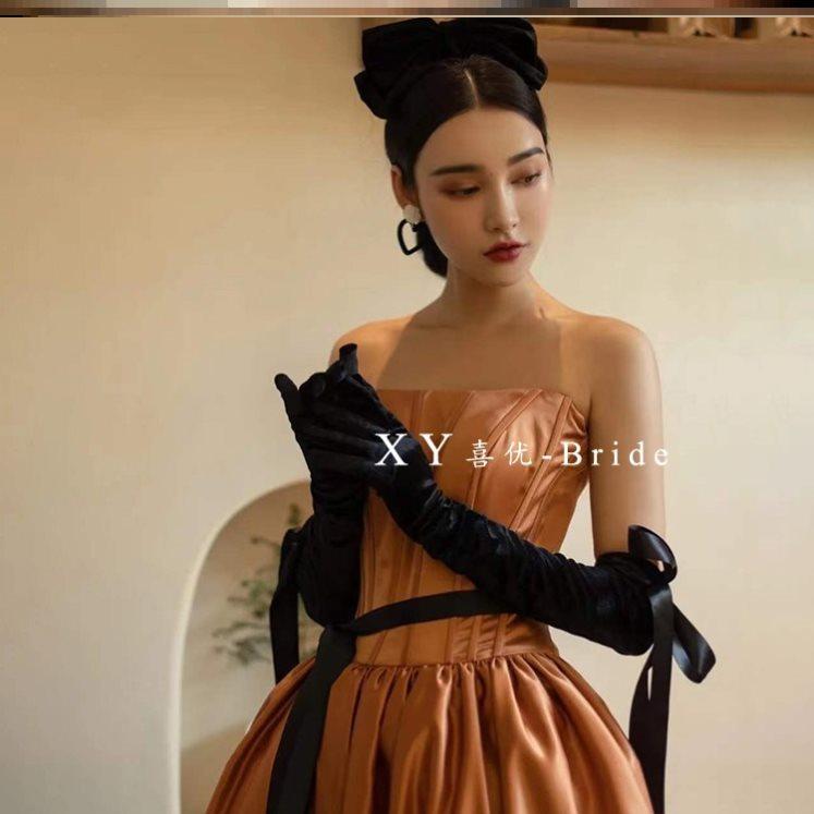 黑色手套复古赫本风热巴同款手套礼服法式长款复古晚宴演出拍照会