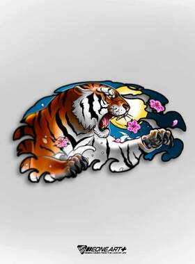 EONE反光车贴 TATOO纹身风格猛虎樱花室内外车身玻璃电车电脑贴纸
