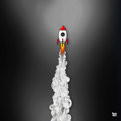 喷气火箭发射滚滚浓烟反光贴纸