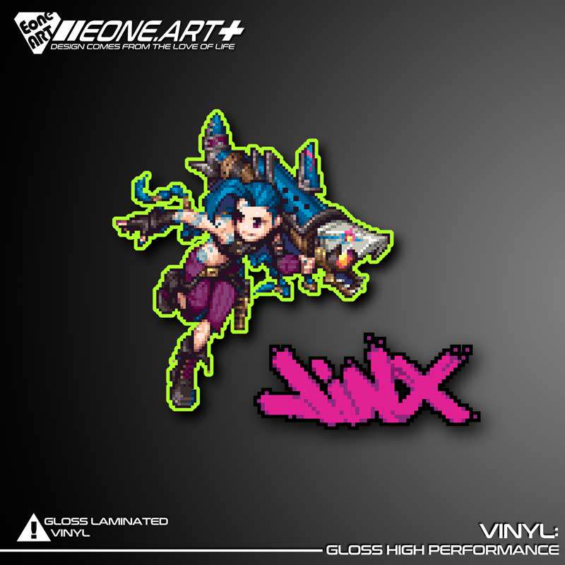 eone反光车贴日英雄联盟 jinx 金克斯像素风logo任务防水贴纸机车